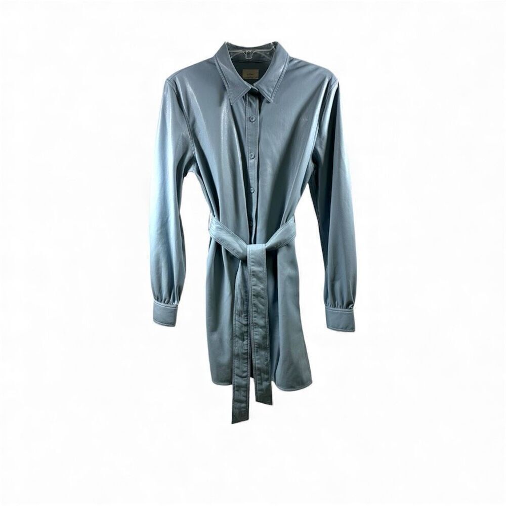 Wilfred Aritzia NWOT Caroline Shirt Dress Vegan Leather in Blue Dune Size S